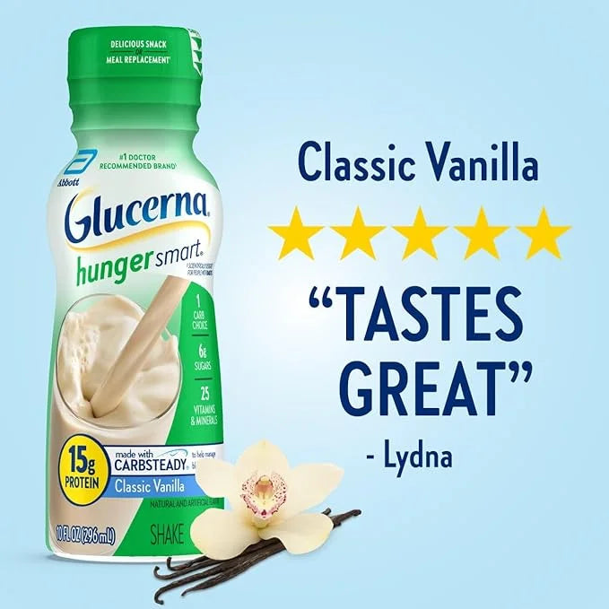 Glucerna Hunger Smart Shake, Diabetic Drink to Support Blood Sugar Management, 15g Protein, 180 Calories, Classic Vanilla,...