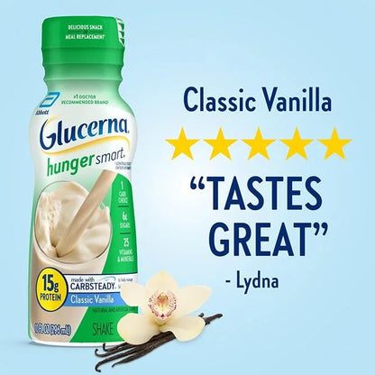 Glucerna Hunger Smart Shake, Diabetic Drink to Support Blood Sugar Management, 15g Protein, 180 Calories, Classic Vanilla,...