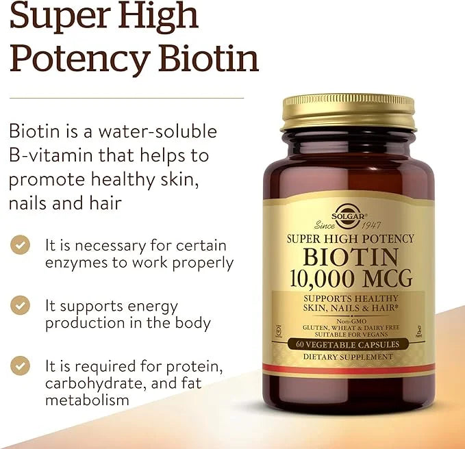 Solgar Biotin 10,000 mcg, 60 Vegetable Capsules 60 Servings