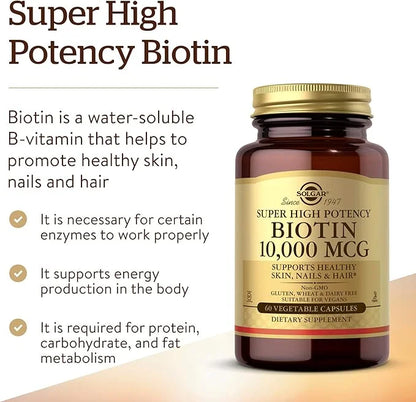Solgar Biotin 10,000 mcg, 60 Vegetable Capsules 60 Servings