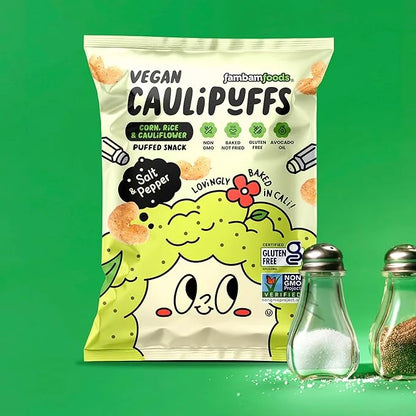 Vegan Salt & Pepper CauliPuffs - Corn, Rice, and Cauliflower Gluten Free Puffed Snack (box of 15-0.75oz bags) - Product Image