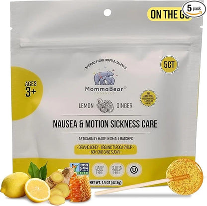 MommaBear All-Natural Motion Sickness and Travel Sickness Soothing Lollipops | Calming and Delicious Ginger Lollipops with...