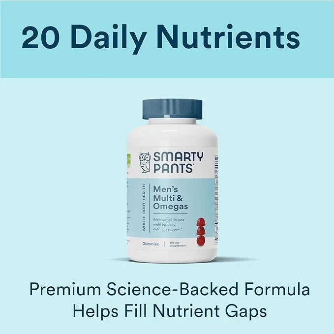 SmartyPants Multivitamin for Men, Gummies: Omega 3 Fish CoQ10, Vitamin D3, C, B12, B6, B6, Vitamin 120 Gummies (20 Day