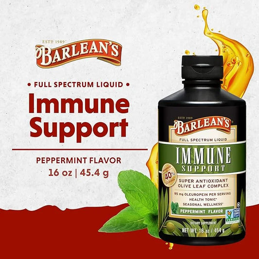 Barlean's Peppermint Olive Leaf Complex Liquid Immune Support Supplement with 95mg Oleuropein Antioxidants, 16 Ounce - Pro...