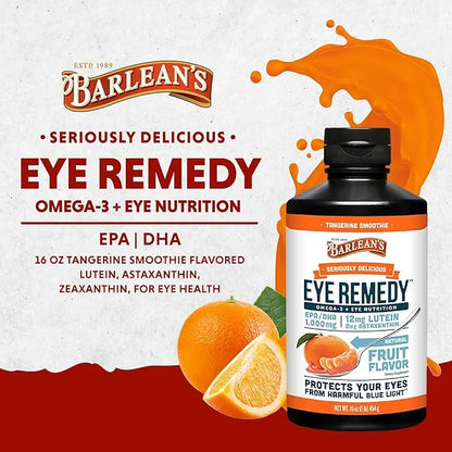 Barlean's Eye Remedy Supplement, Tangerine Flavored Zeaxanthin,1,000mg Omega 3 EPA 16 oz