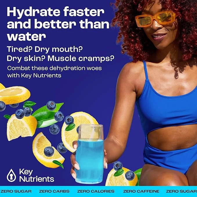KEY NUTRIENTS Multivitamin Electrolytes Powder Packets - Delicious Blueberry Lemonade 40 Pack Hydration Packets - Travel H...
