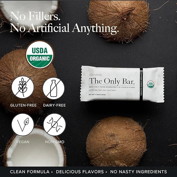 Truvani Plant Based Snack Bars | Coconut Cashew 1 Pack | 5g Protein | USDA Organic and Vegan | The Only Bar | Dairy, Soy, ...
