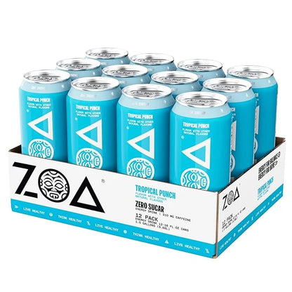 ZOA Zero Sugar Energy Drinks, Tropical Punch - Sugar Free with Electrolytes, Healthy Vitamin C, Amino Acids, Essential B-V...