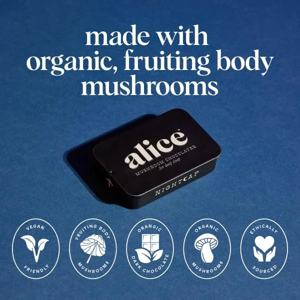 Alice Mushrooms Nightcap | Mushroom Chocolates | Supports Deep Sleep, Calm Mind, and Stress Relief - Reishi & L-Theanine |...