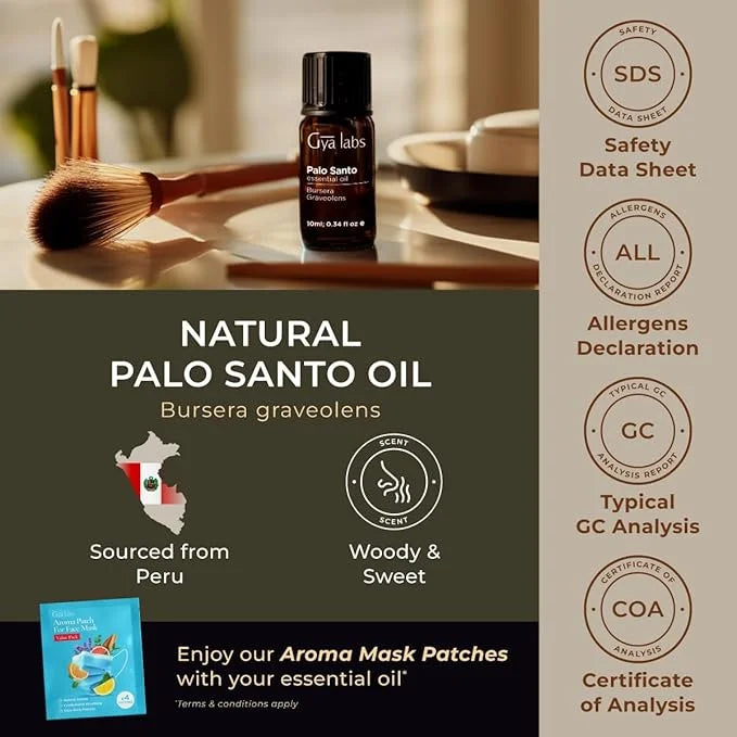 Gya Labs Palo Santo Essential Oil for Diffuser - 0.34 Fl Oz - 100% Pure Natural Palo Santo Oil for Hair, Skin, Perfume Can...