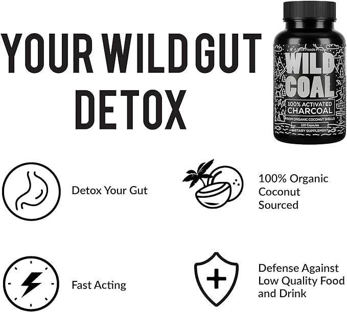 Wild Foods Activated Charcoal Capsules | 100% Organic Coconut Shells Active Tablets for Bloating Relief | Lab Tested & Non...