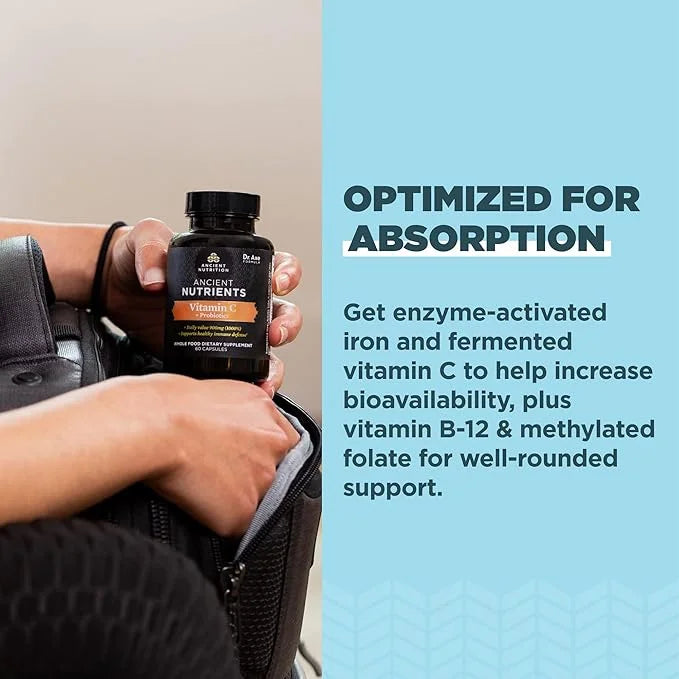 Ancient Nutrition Probiotics and Vitamin C Supplement, Supports Healthy Immune System and Gut Health, Made Without GMOs, S...