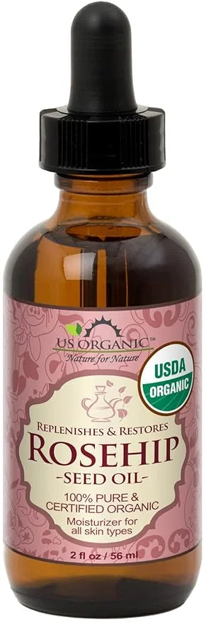 US Organic Rosehip Seed Oil, USDA Certified Organic, Cold Pressed, Virgin Organic, Amber Glass Bottle and Glass Eye Droppe...