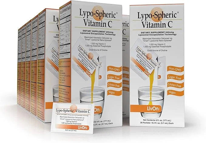 LivOn Laboratories Lypo–Spheric Vitamin C – 12 Cartons (360 Packets) 1,000 mg 1,000 mg 100% Non–GMO