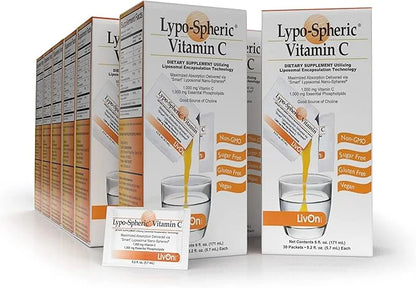 LivOn Laboratories Lypo–Spheric Vitamin C – 12 Cartons (360 Packets) 1,000 mg 1,000 mg 100% Non–GMO