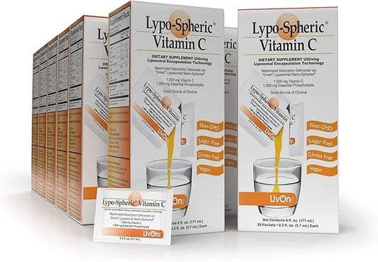 LivOn Laboratories Lypo–Spheric Vitamin C – 12 Cartons (360 Packets) 1,000 mg 1,000 mg 100% Non–GMO