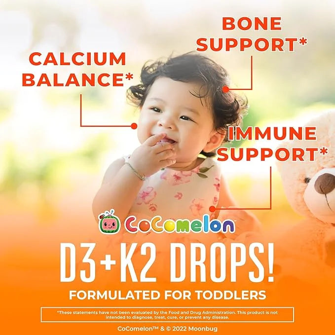 MaryRuth Organics CoComelon Vitamin D3 K2 Liquid Drops for Toddlers | Vitamin K2 D3 Supplement for Kids Ages 1-3 | Calcium...
