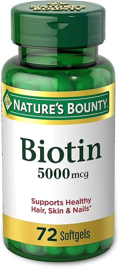 Nature's Bounty Biotin, Vitamin Supplement, Supports 5000 mcg, 72 Softgels