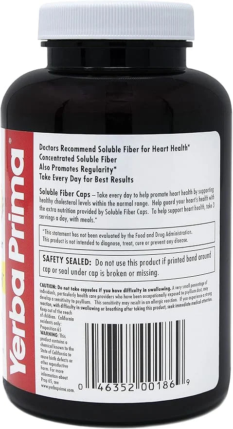Yerba Prima Soluble Fiber Formula Capsules, 180 Count