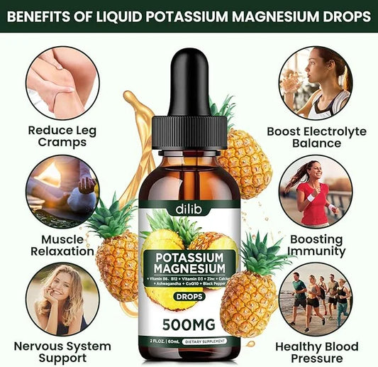 Potassium Magnesium Citrate Supplement, Liquid Magnesium Citrate Drops 500mg with Ashwagandha, Calcium, Zinc, Vitamin D3, ...