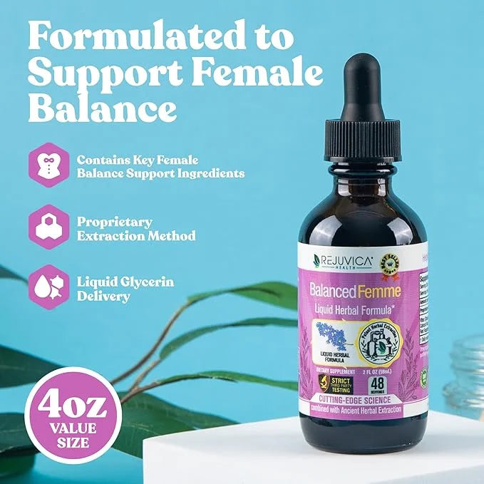 Balanced Femme Natural PMS and Menopause Support for Hot Flashes with Black Cohosh - All-Herbal Liquid Blend - Product Image