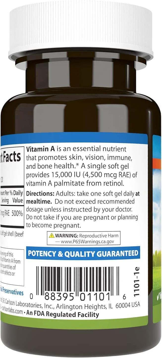 Carlson - Vitamin A, 15000 IU (4500 mcg 120 Softgels