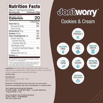 Don't Worry Meringue Cookies Keto Friendly - Cookies & Cream, Only 1 Calorie per piece!, Healthy Candy, Gluten Free Cookie...