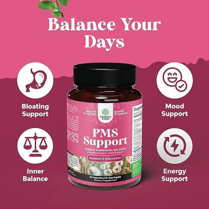 Advanced PMS Support Supplement for Women - Multibenefit PMS Relief Complex for Low Energy Mood Support Period Cramps and ...