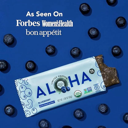 ALOHA Organic Plant Based Protein Bars - Blueberry Bars, Vegan, Low Sugar, Gluten-Free, Low Carb, Non-GMO, No Stevia, No E...