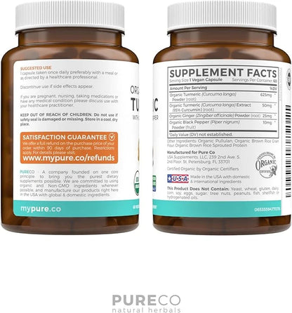 USDA Organic Turmeric Curcumin with Black (2 Month 60 Vegan
