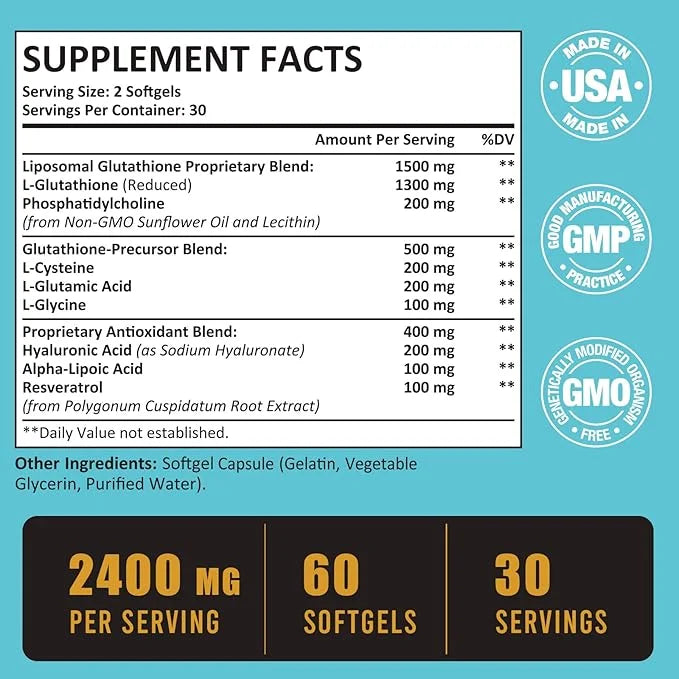 2400 MG Liposomal Glutathione Softgels, Max 600 Softgels