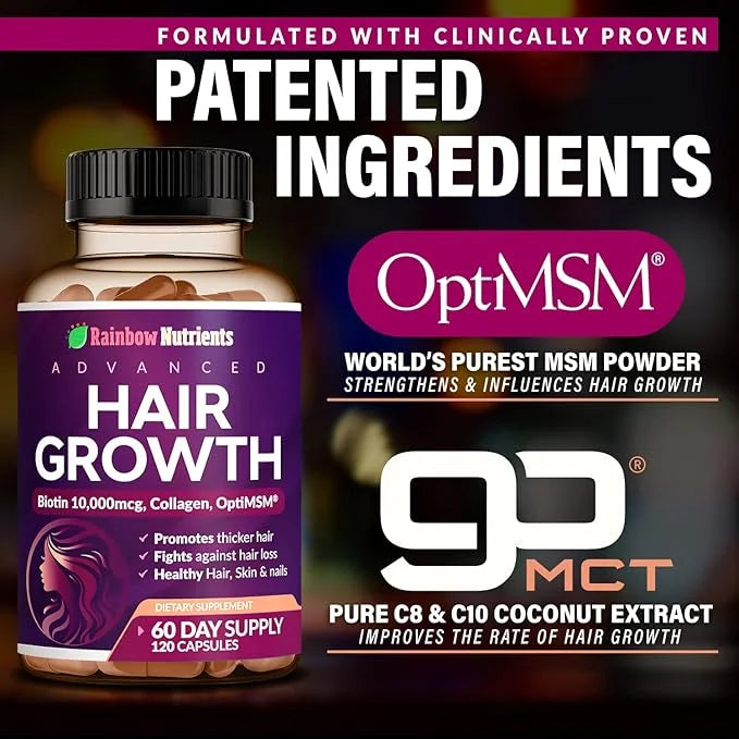 Hair Growth Vitamins for Women | Biotin 10,000mcg, Collagen, Patented OptiMSM®, goMCT®, Saw Palmetto | Naturally Regrow St...