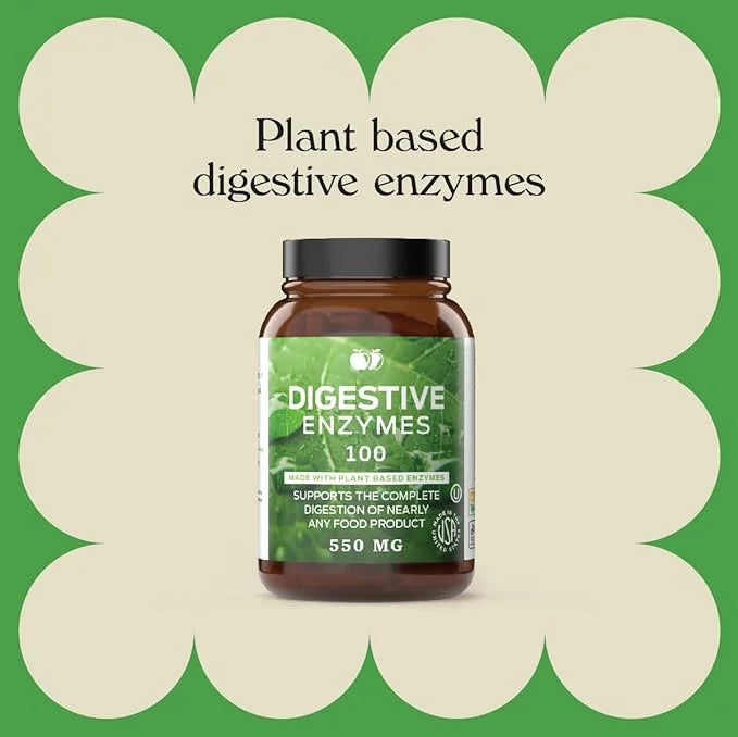Digestive Enzymes Supplements, Natural Plant Based Superfood 100 Capsules 600mg Probiotics