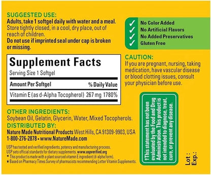 Nature Made Plant Sourced Vitamin E 267 mg (400 IU) 100 Count 3)