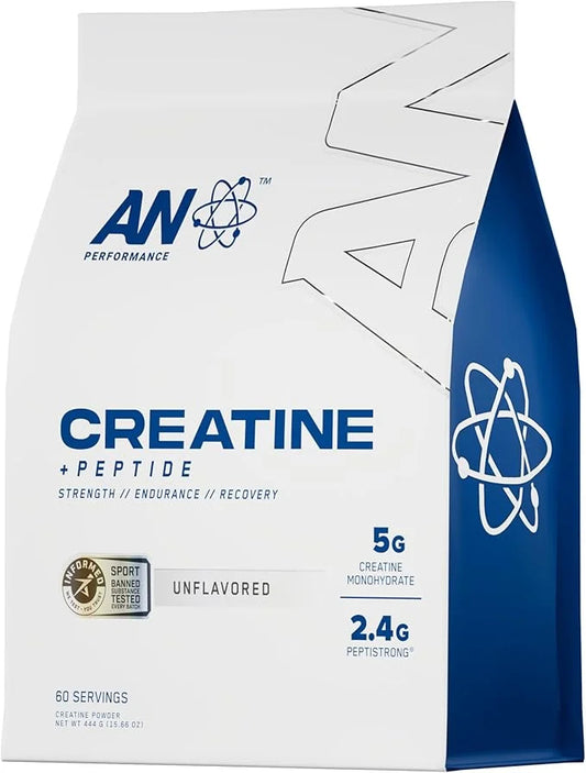 AN Performance Creatine + Peptide | Unflavored | 5g Creatine Monohydrate, 2.4g PeptiStrong | Gluten-Free, Low Carb, Low Fa...