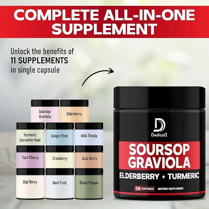 Graviola Soursop Leaves Capsules 9450mg 2 Packs 50 Capsules 100-Day Supply 11in1 Extract