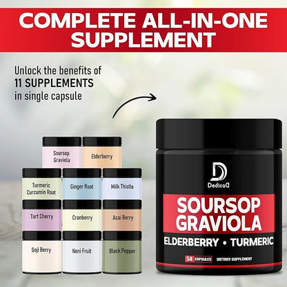 Graviola Soursop Leaves Capsules 9450mg 2 Packs 50 Capsules 100-Day Supply 11in1 Extract