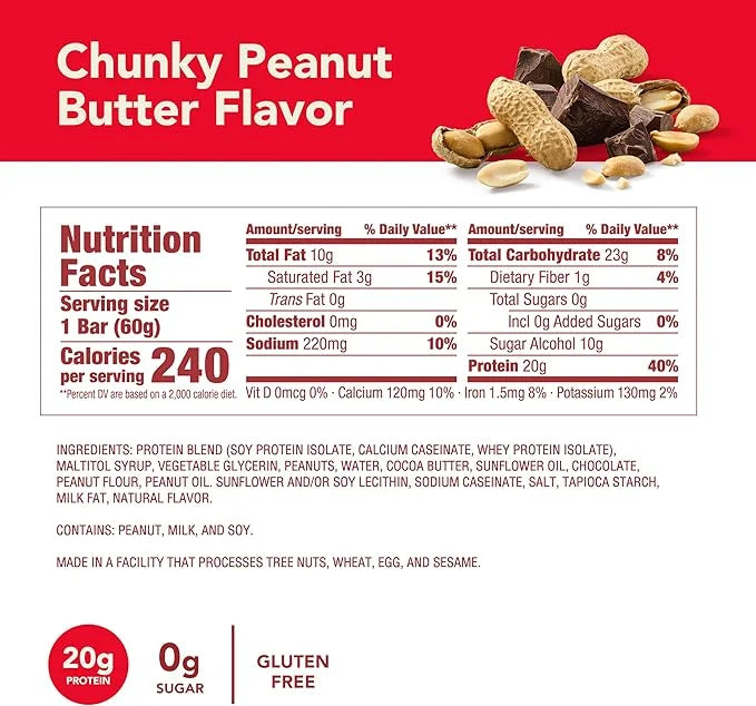 think! Protein Bars, High Protein Snacks, Gluten Free, Kosher Friendly, Chunky Peanut Butter, Nutrition Bars, 2.1 Oz per B...