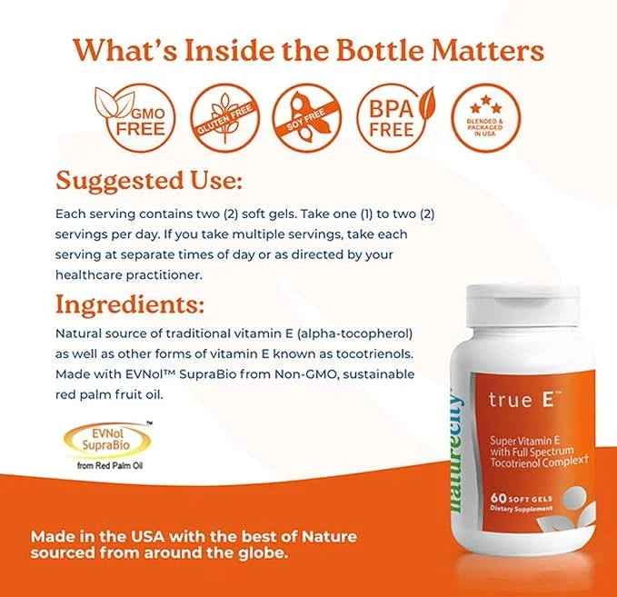 True-E Full Spectrum Tocotrienols Vitamin E Capsules 60 Vitamin 27mg Softgels