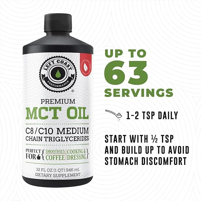 100% Coconut MCT Oil Liquid - MCT Oil C8 C10 for Sustained Mental Energy & Focus Support Great for Smoothies Salads Coffee...