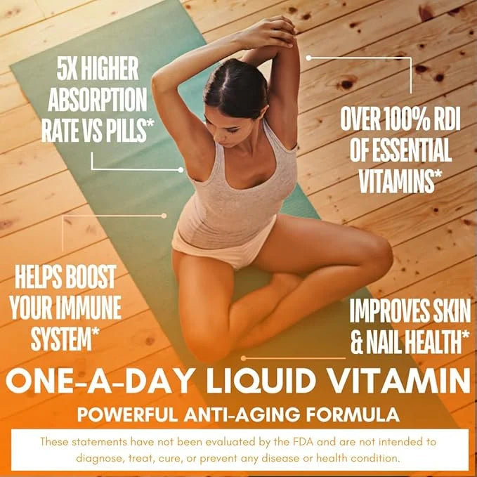 Mega Premium Liquid Multivitamin 1333% Vitamin 200% D3, D3, Zinc 20 Vitamins, 70 Minerals, 21 Amino 98% Absorption 32 Serv