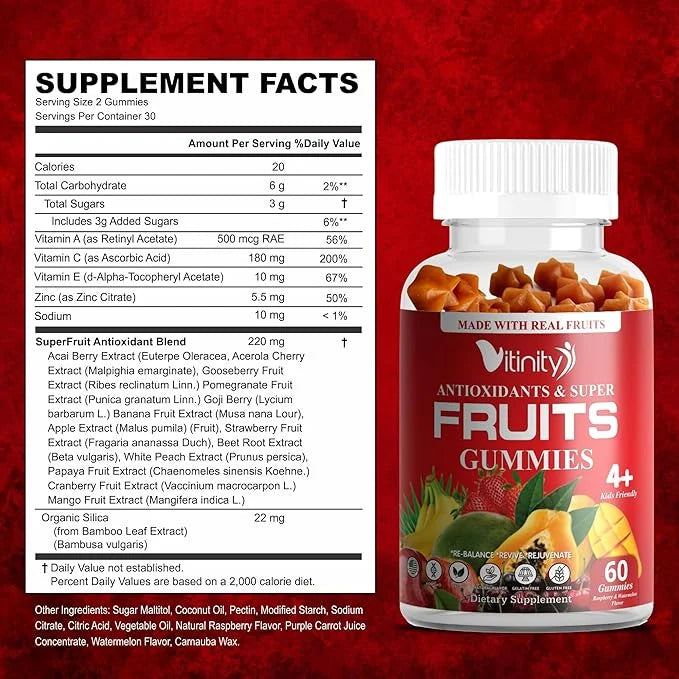 Made with Real Super Fruits Delicious Kids(60 Chews),9 Chews),9 Superfruits,Fruit Pills-30 Day