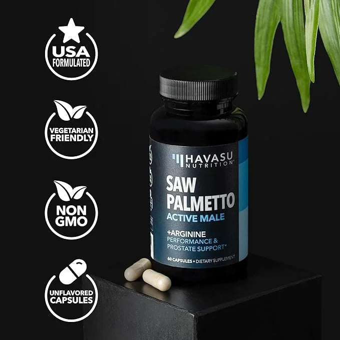 Saw Palmetto 500mg and L-Arginine 500 mg - Prostate Health and Nitric Oxide Supplements for Men - 60 Count - Urinary Funct...
