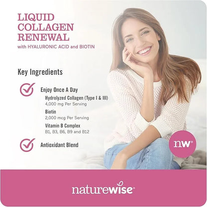 NatureWise Liquid Collagen for Women & 4000mg, Collagen 1 & 3 - 30 Tubes