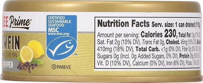 Bumble Bee Prime Lemon & Pepper Yellowfin Tuna in Extra Virgin Olive Oil, 5 oz Can - Wild Caught Ahi Tuna - 28g Protein Pe...