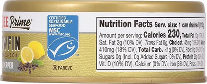 Bumble Bee Prime Lemon & Pepper Yellowfin Tuna in Extra Virgin Olive Oil, 5 oz Can - Wild Caught Ahi Tuna - 28g Protein Pe...