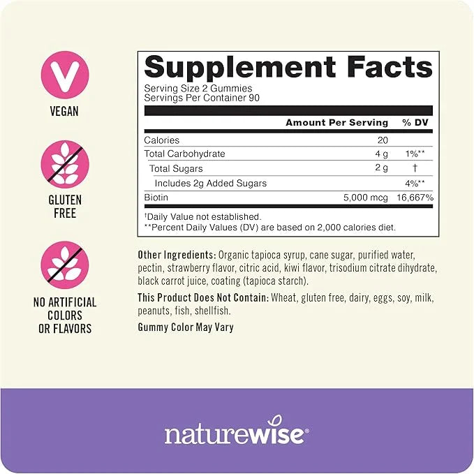 NatureWise Biotin Gummies B7 5000mcg 5000mcg Supports 180 Count[3-Month Count[3-Month Supply]