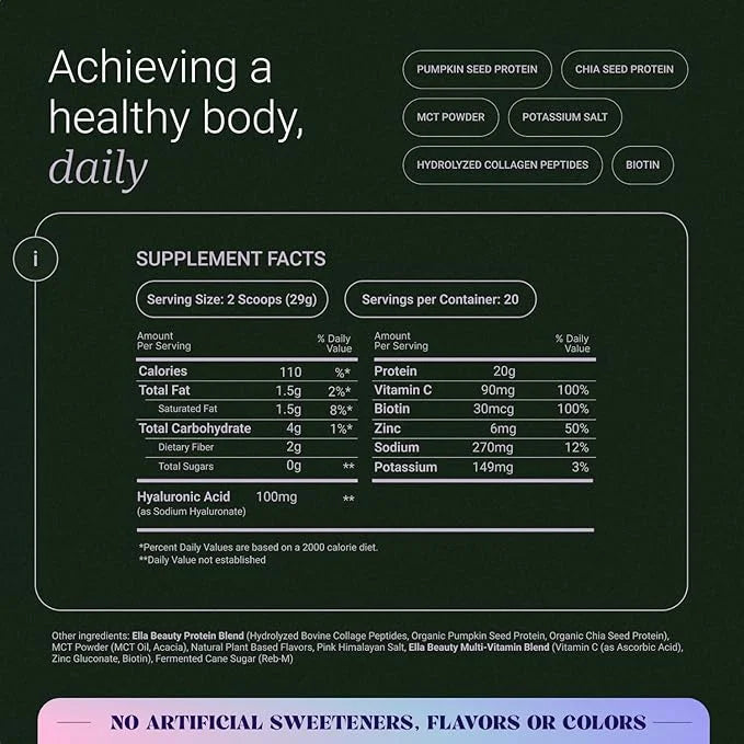 Ella Vanilla Collagen Protein Powder for Women 20 Servings