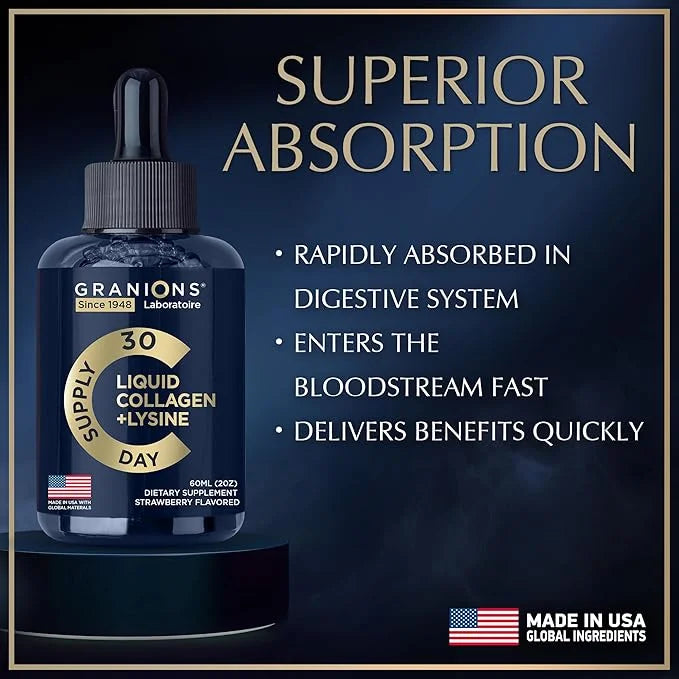 Liquid Collagen Peptides with Biotin and Lysine 50,000mcg Collagen 10,000mcg Biotin 2oz Strawberry