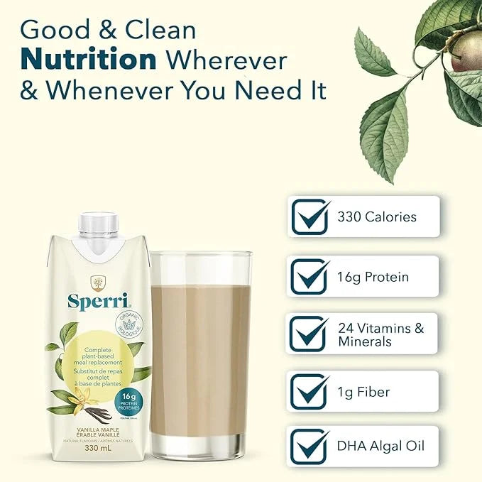 Sperri Plant-Based Meal Replacement Shake – Organic Protein Drink Made with Hemp & Pea Protein – Vegan Gluten-Free Dairy-F...
